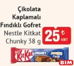 NESTLE KİTKAT CHUNKY ÇİKOLATA KAPLAMALI FINDIKLI GOFRET 38 G fiyat ve kampanya bilgisi